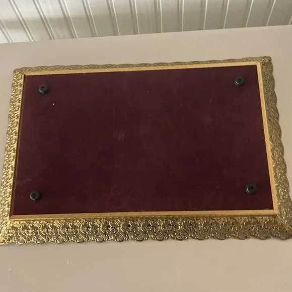Vintage Gold Filigree Elegant Gold Framed Mirror Tray. - Picture 8 of 11